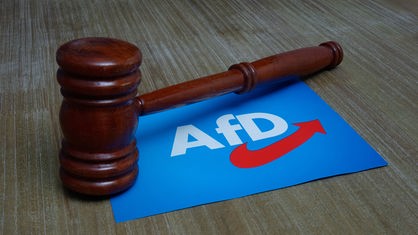 Holzhammer und Logo der AfD, Symbolbild